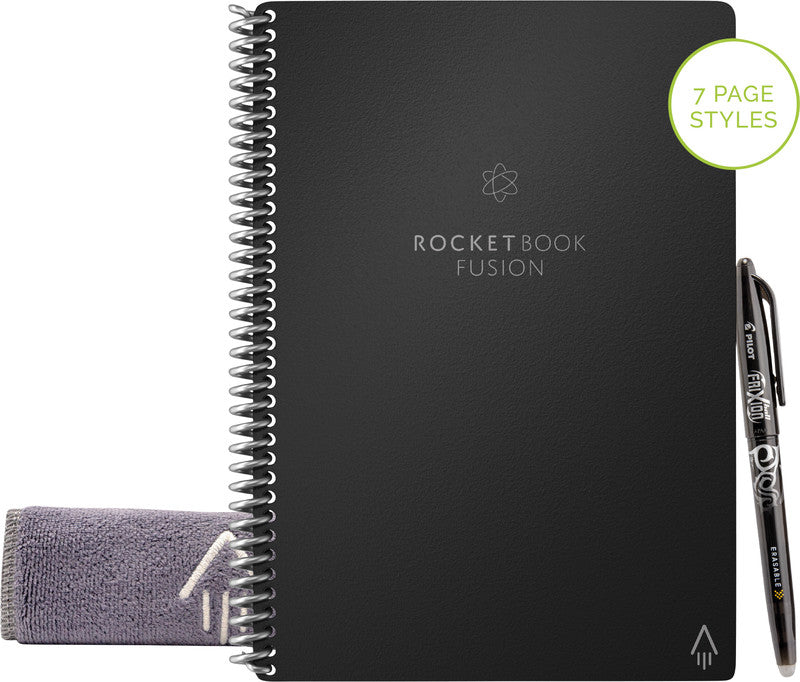 Rocketbook Spiralbuch, Spiralbindung, Hardcover, 42 Seiten, 90 g/m² – Schwarz, für Rocketbook App