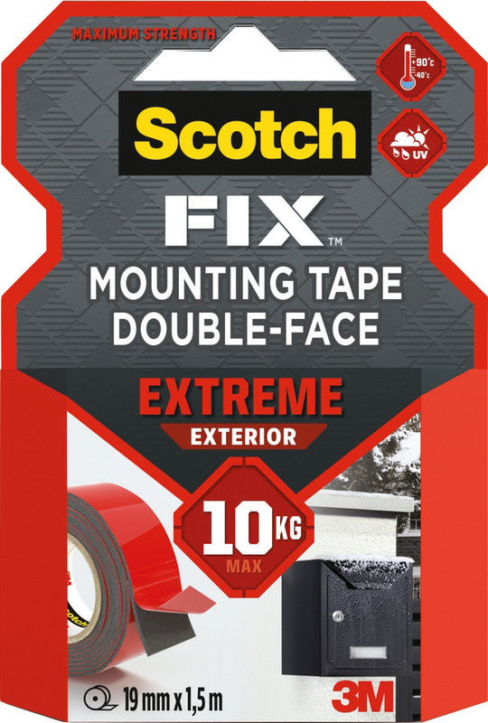 Scotch Montageband Extreme Exterior, extra stark, für Aussen, für glatte Oberflächen – 19 mm × 1,5 m, grau