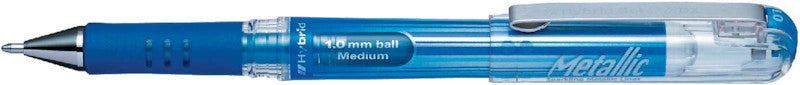 Pentel Hybrid Gel Grip DX Gelschreiber – blau metallic, 1 mm, wasserfest, lichtbeständig, Kappe