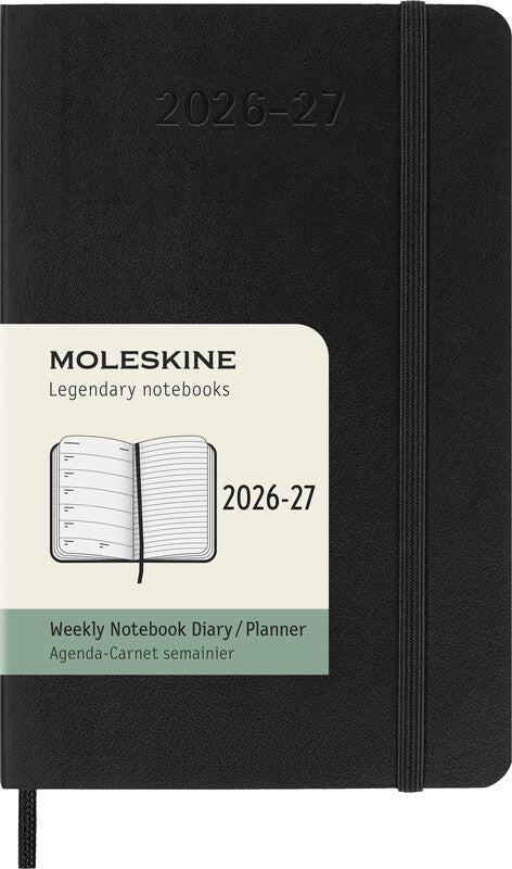 Moleskine Softcover Schüleragenda – 1 Woche/Seite, gebunden, 9 × 14 cm, 18 Monate Juli–Dezember, 2026/2027, schwarz