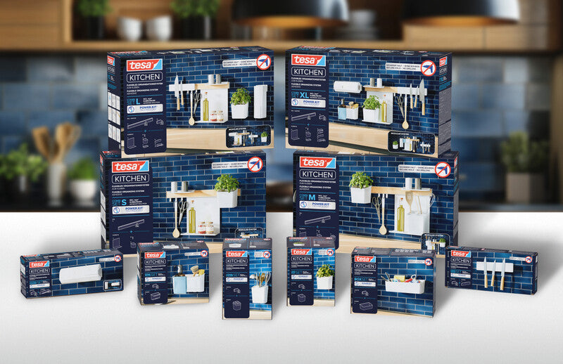 TESA Spülbecken-Organizer – mit TESA Power.Kit-Befestigung, wieder ablösbar, belastbar bis 5 kg – ABS – Weiss