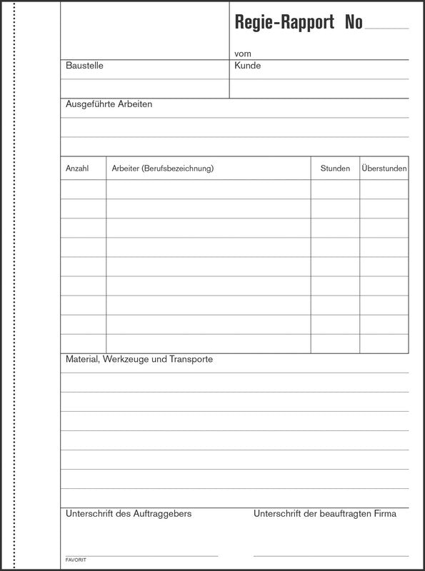 Favorit Formularblock – Regie-Rapporte, deutsch, 50 Blatt, A5