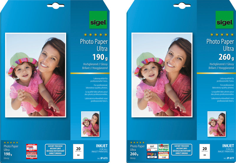 Sigel Fotopapier – hochglänzend, A4, 260 g/m², 20 Blatt – für Inkjetdrucker