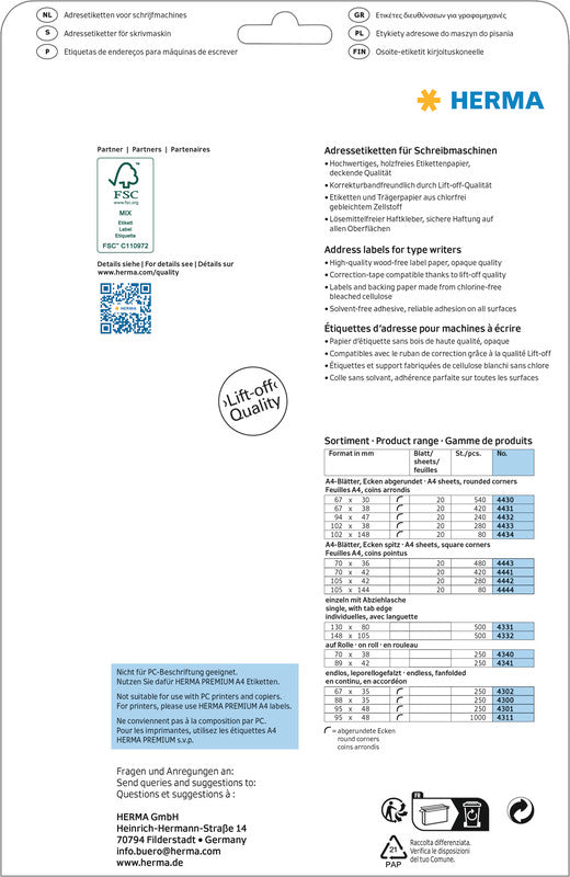 HERMA Adressetiketten, korrigierbar – 80er-Pack