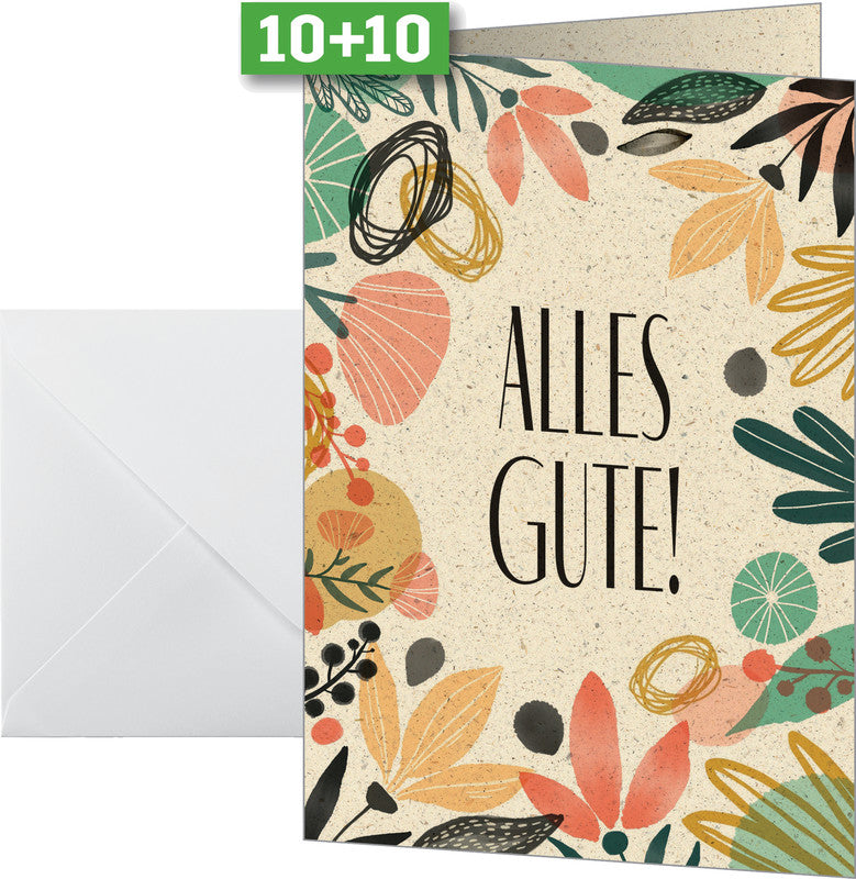Sigel Grusskarte Bunte Pflanzen – A6 (105 × 148 mm) – mit Umschlägen, Text DE, für Inkjet/Laser/Kopierer