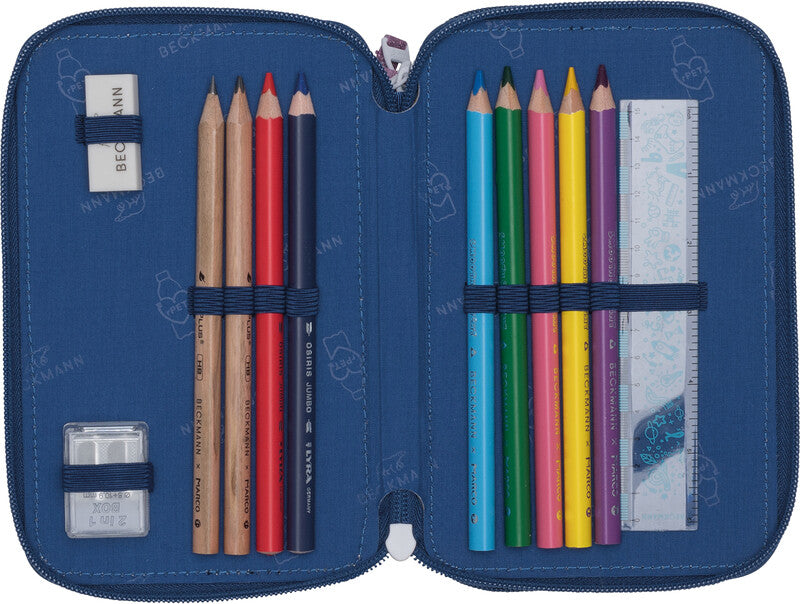Beckmann Klassisches Schuletui Triple, gefüllt, 27-teilig – Cheetah – Polyester – 13 × 20,5 × 7 cm