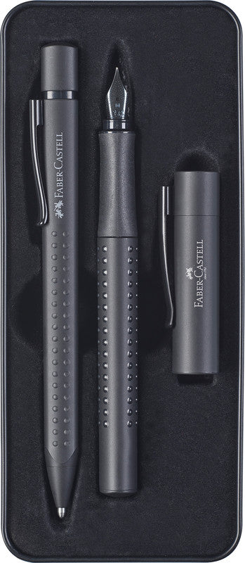 Faber-Castell Grip Edition Schreibset – Kugelschreiber XB & Füllfederhalter M – Blau – Metalletui – 2-teilig