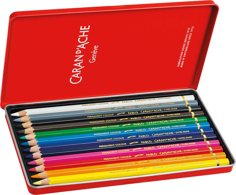 Caran d-Ache Caran d'Ache Buntstifte Pablo – 12 Farben, im Metalletui, Ø 3,8 mm, FSC