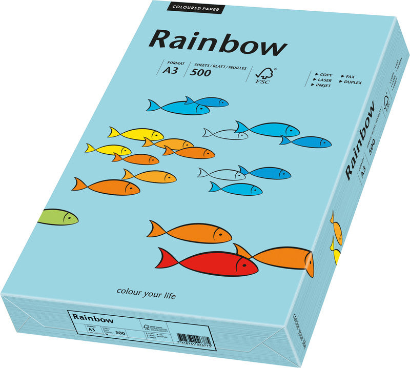 Rainbow Kopierpapier – A3, 80 g/m², mittelblau – für Inkjet, Laser, Kopierer – FSC – 500 Blatt
