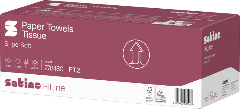 Satino hiline Falthandtücher Z-Falz – 2-lagig, hochweiss – 206 × 240 mm – Karton 25 × 150 Blatt