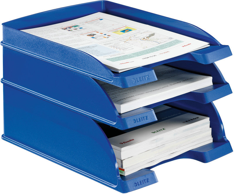 Leitz Stapelbarer Briefkorb mit Griffausschnitt, Beschriftungsfeld, matt, blau, B 255 × H 70 × T 357 mm