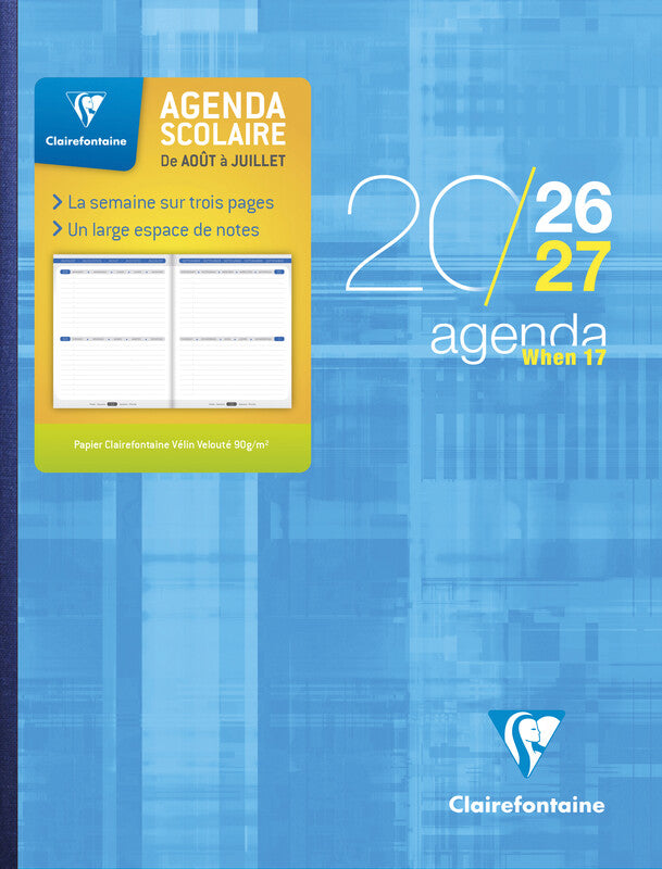 Clairefontaine When 17 Schüleragenda – 1 Woche/3 Seiten, gebunden, 17 × 22 cm, Aug–Jul, sortiert, PEFC