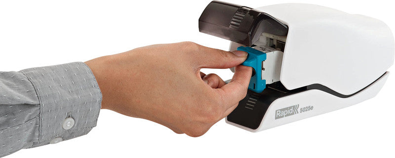 Rapid 5025e – Elektrischer Hefter, 25 Blatt, Flat-Clinch, inkl. Heftklammernkassette, Einlegetiefe 65 mm