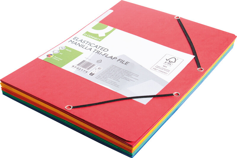 Q-CONNECT Sammelmappe für A4, Karton, farbig sortiert, mit Gummizug