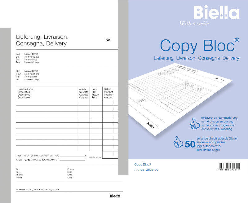 Biella Formularblock – Lieferscheine, mehrsprachig, 50 Blatt, A6