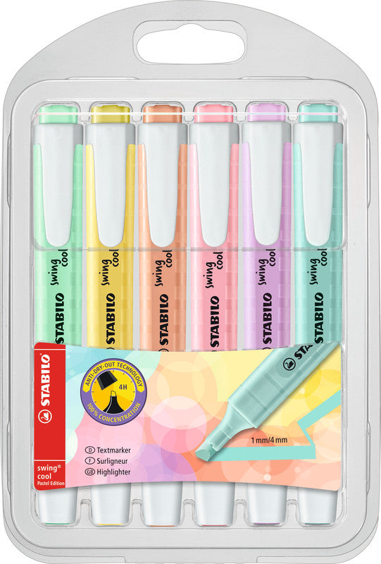 STABILO swing cool Pastel Edition Textmarker Set 6 Farben Pastell – Keilspitze, 1–4 mm