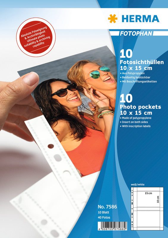 HERMA Sichtmappe 10 × 15 cm – 40 Hüllen, Transparent, Polypropylen, Glänzend, 10er-Pack
