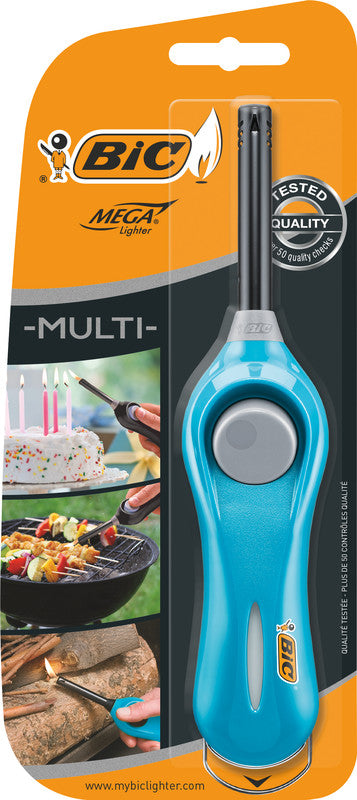 BIC Feuerzeug Megalighter U140 – ergonomischer Griff, Druckknopf-Zündung – Kunststoff – mehrfarbig