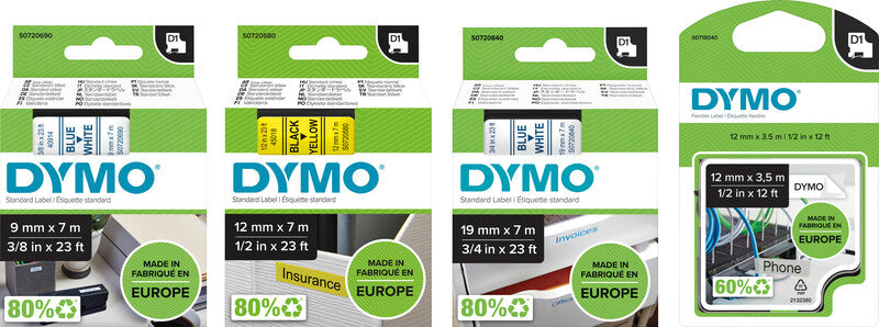 DYMO Schriftband – 12 mm × 7 m, transparent, blau – für LabelPoint: 200, 250, 300, usw.