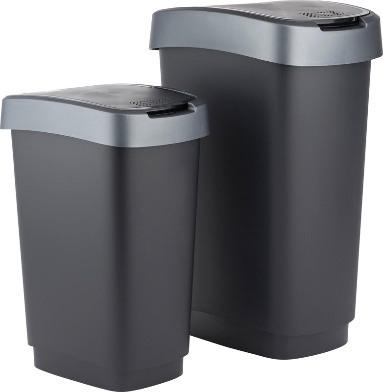 Rotho Abfallcontainer – 10 l – mit Deckel – Kunststoff, Silber – B × H × T 181 × 330 × 248 mm