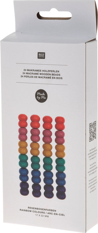 Rico Design Holzperlen Makramee – 17×22 mm, Loch-Ø 8 mm, Mehrfarbig, 24 Stk.