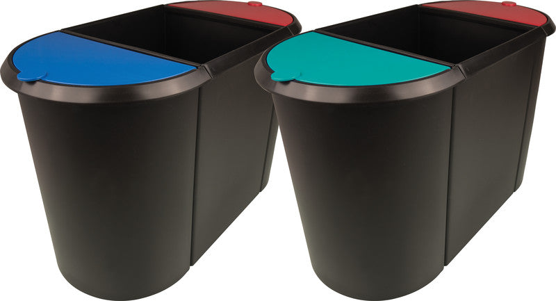 Helit Systempapierkorb – 20 + 9 + 9 l, mit Deckel – Kunststoff, schwarz – B × H × T 280 × 350 × 555 mm
