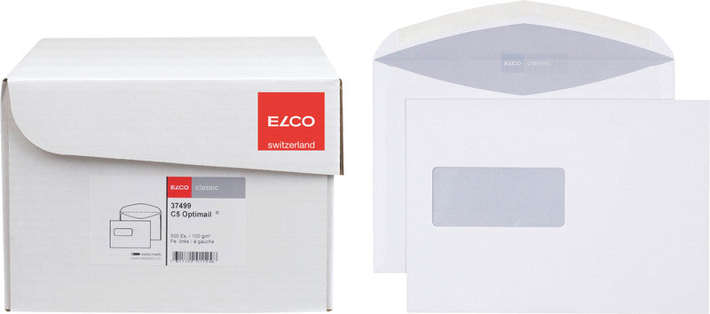 Elco Couvert C5, Fenster links, Nassklebung, weiss, 100 g/m² – 500 Stk.