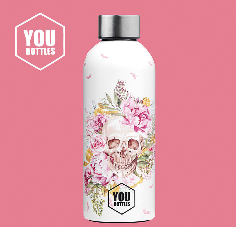 Youbottles Trinkflasche Dual – 0.5 l – Edelstahl, isoliert, Schraubverschluss – Floral Vintage Skull