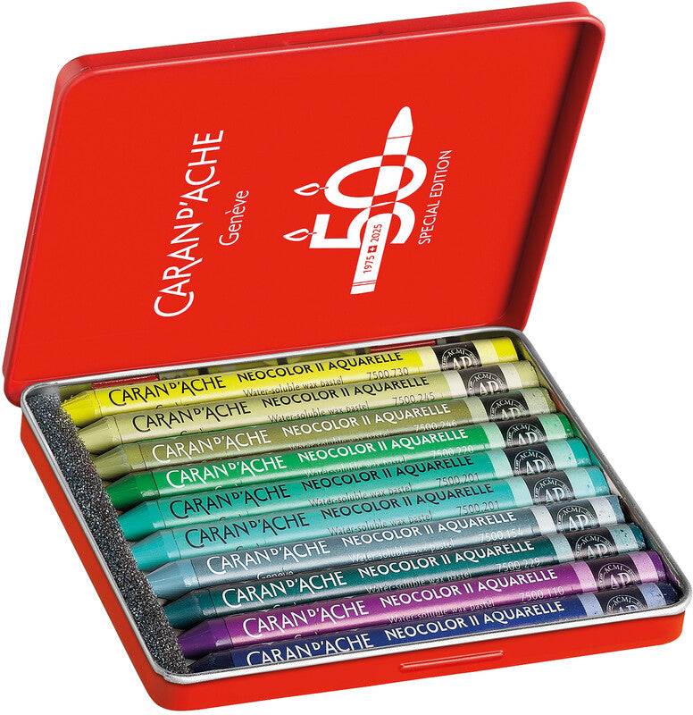Caran d-Ache Caran d'Ache – Neocolor II – Wachsmalkreiden – Set – 10 Farben, Sonderedition in Metallschachtel