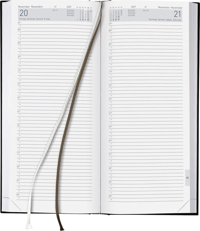 Biella Le Jour Agenda – 1 Tag pro Seite, gebunden, 13,5 × 31,5 cm, 2026, 1/4-Stunden-Takt, Dunkelblau, FSC