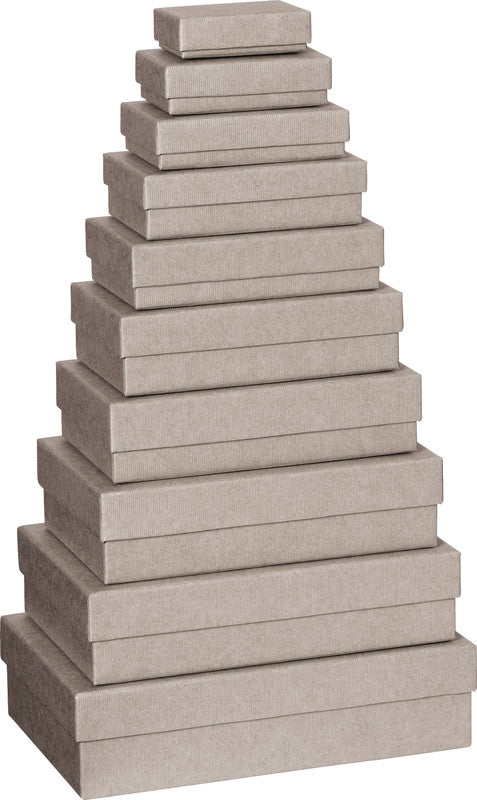Stewo Geschenkbox-Set, 10-teilig – Strukturprägung, FSC-zertifiziert – 80 × 25 × 55 mm bis 260 × 70 × 170 mm