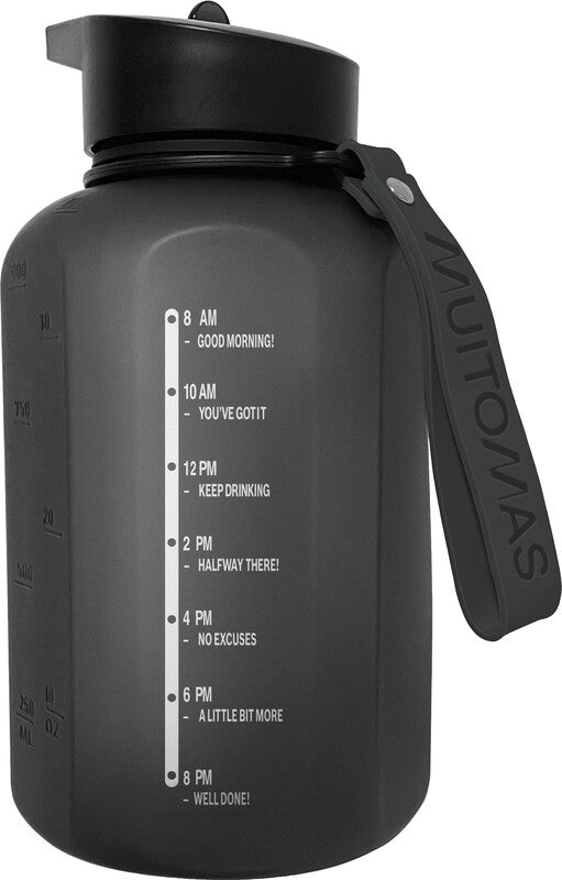 Muitomas Motivationstrinkflasche 1,2 l – Kunststoff, mit Strohhalm, Schwarz