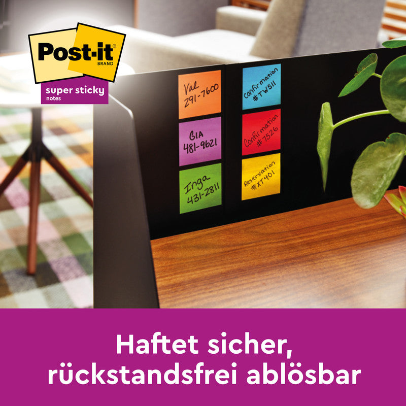 Post-it Haftnotizen Super Sticky – 76×76 mm – sortiert, 6×90 Blatt, PEFC