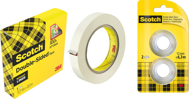 Scotch Doppelseitiges Klebeband 665 – 12 mm × 6,3 m, transparent, Kern Ø 25 mm, 2 Rollen