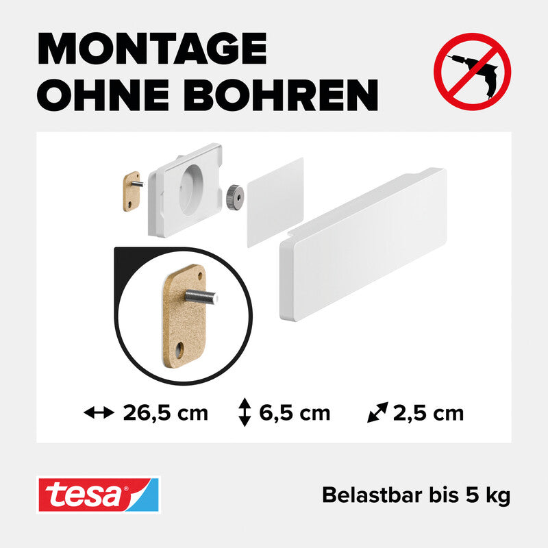TESA Messerhalter – belastbar bis 5 kg – ABS (Kunststoff) – weiss – 26,5 × 6,5 × 2,5 cm