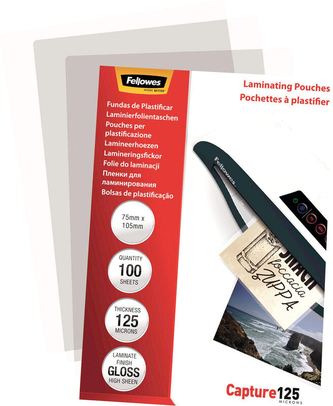 Fellowes Laminierfolien 75 × 105 mm – 125 µm, glänzend, 100 Stück