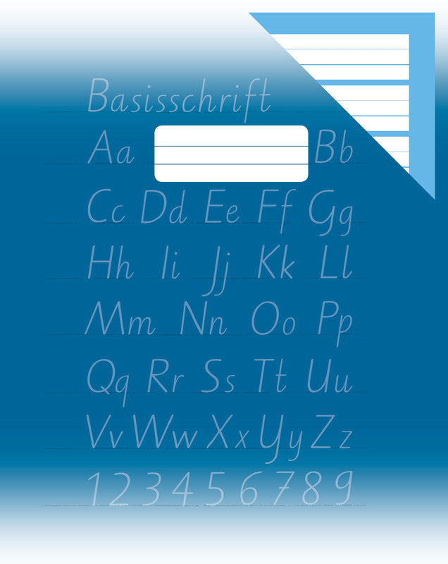 Schulheft – 220 × 175 mm – 2. Schreiblinie verstärkt, 3-Gassen-Schreibliniensystem, Blau, Blauer Engel