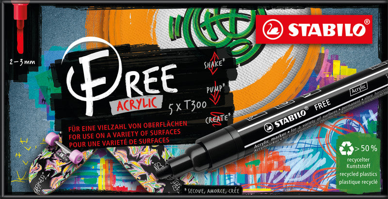 Stabilo Acrylic Marker – farbig sortiert, 5er