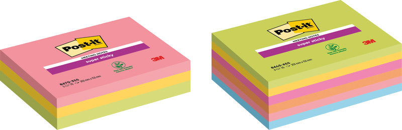 3M Post-it Super Sticky Haftnotizen – 203×152 mm – sortiert, 6×45 Blatt, PEFC