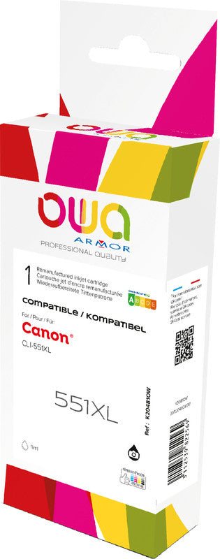Owa Tintenpatrone CLI-551XLBK, schwarz, 10,5 ml, kompatibel – für Canon-Drucker