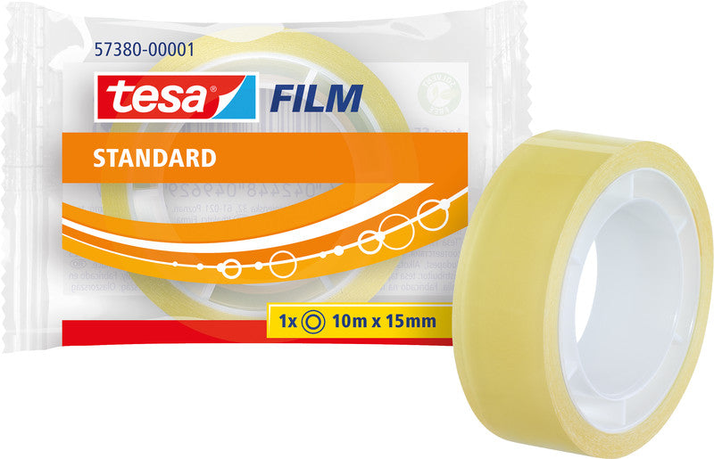 TESA Büro-Klebeband – permanent, klar, Kunststoff, 15 mm × 10 m, Kern Ø 26 mm