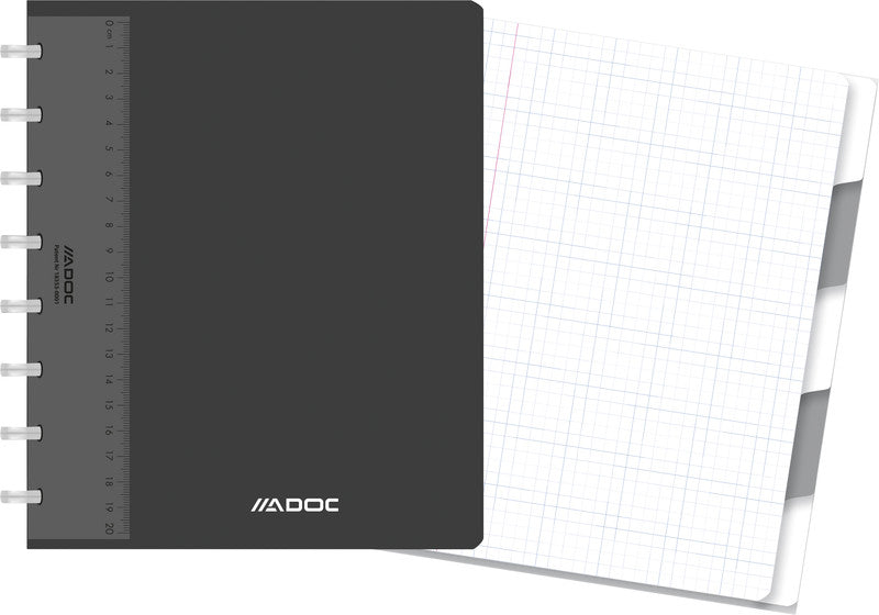 Adoc Heft mit auswechselbaren Blättern, Spiralbindung, 72 Blatt, spezielle Perforierung, 90 g/m² – schwarz