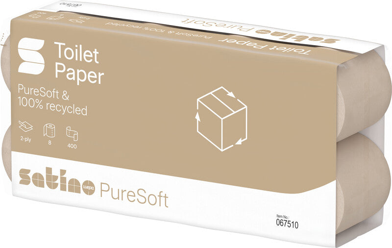 Satino puresoft Toilettenpapier – 2-lagig, Recycling, Blattgrösse 94 × 110 mm, 400 Blatt/Rolle – 8 Rollen