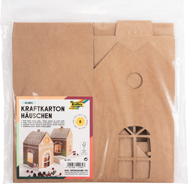 Folia Blank Kraftkarton-Häuschen – Braun – 11 × 19 × 11 cm – 6 Stück