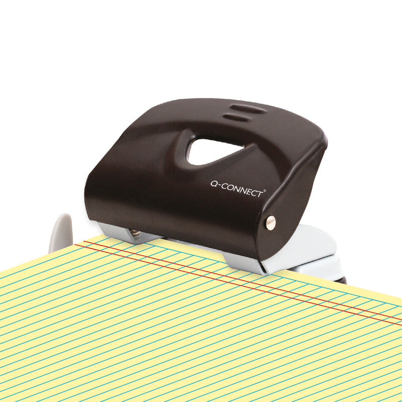 Q-CONNECT Bürolocher – 2-Loch, Lochabstand 80 mm, 20 Blatt, bis A4, Ø5,5 mm – Schwarz/Grau – Metall