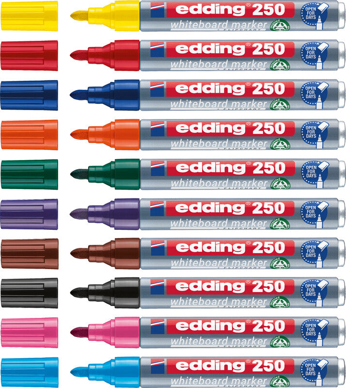 Edding Whiteboard-Marker 250 – Rundspitze 1,5-3 mm – Sortiert – 5er-Set – Trocken abwischbar
