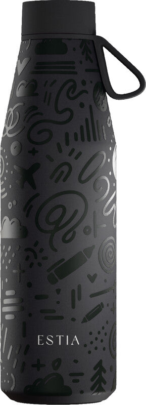 Estia Flow Isolierflasche 500 ml – Doppelwandig 12 h Heiss / 24 h Kalt, Edelstahl, Schraubdeckel, Schwarz