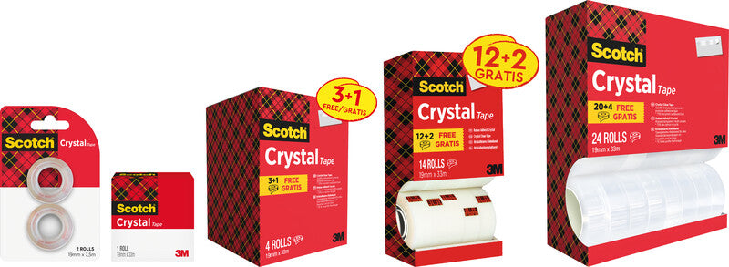 3M Klebeband Crystal – permanent, Kunststoff, 19 mm × 66 m, Kern Ø 75 mm