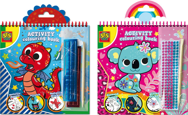 SES Activity Malbuch, Karton, 20 × 20 × 1 cm, Mehrfarbig, ab 3 Jahren, inkl. Glitzersticker