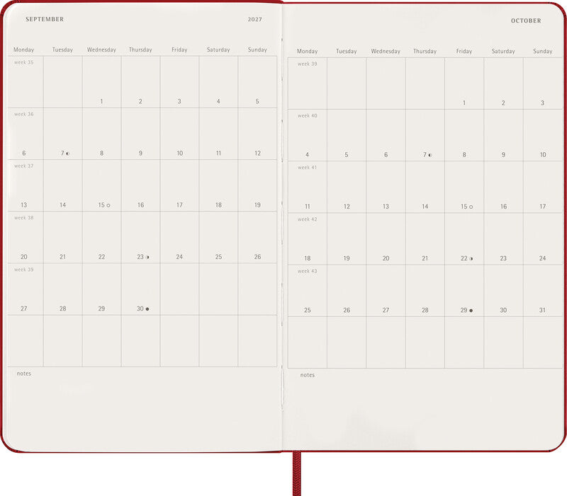 Moleskine Tagesagenda – 1 Tag pro Seite, gebunden, 13 × 21 cm, 2027, 1-Stunden-Takt, scharlachrot, FSC